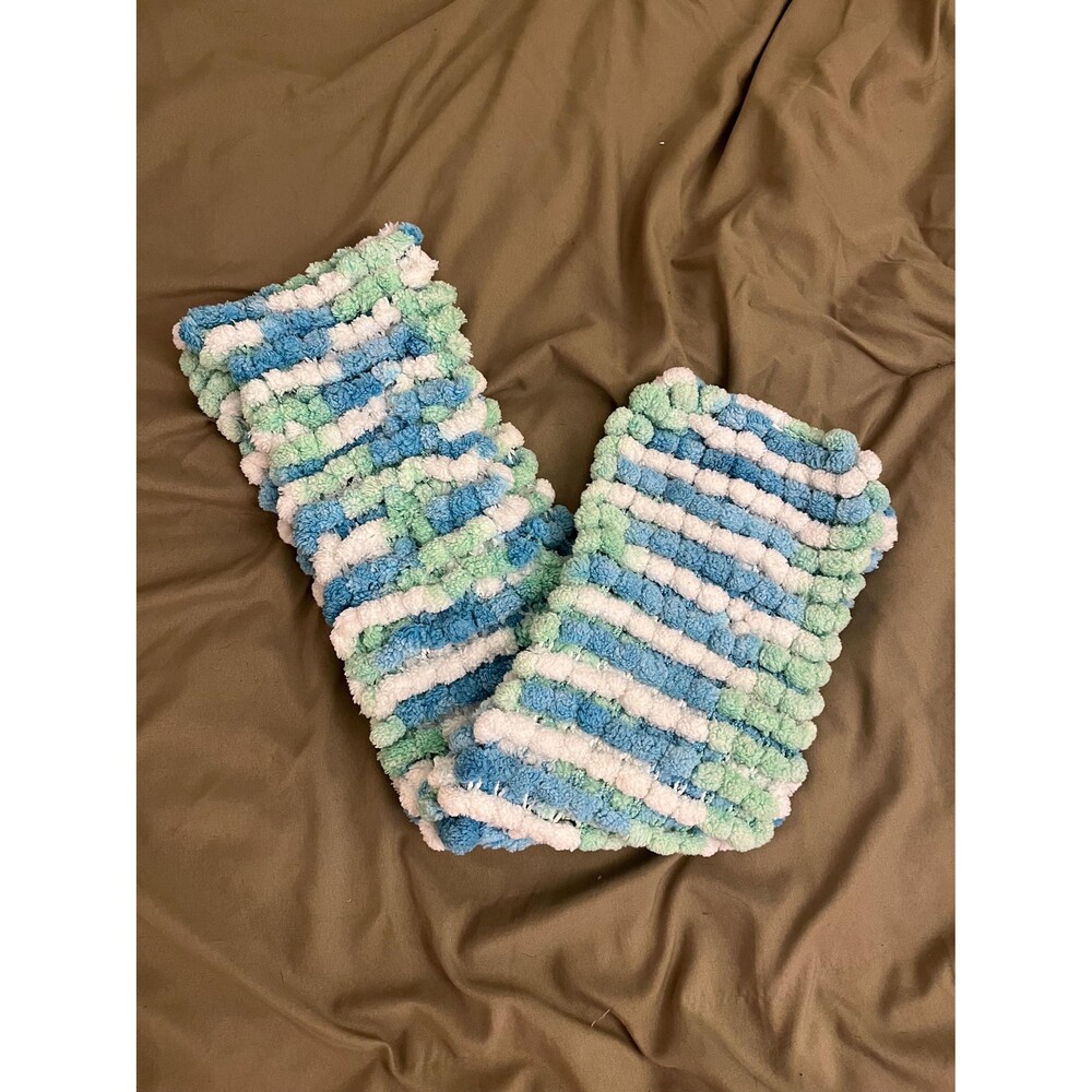 Cozy Handknit Scarf in Blue, Green & White